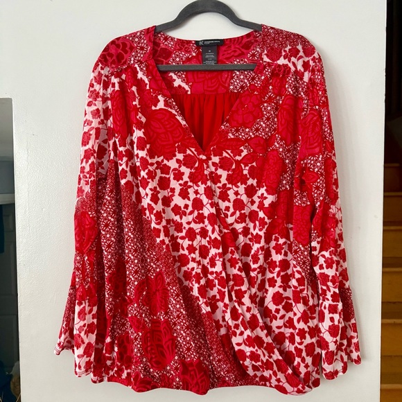 INC International Concepts Tops - INC International Concepts Vibrant Red and White Patterned Blouse